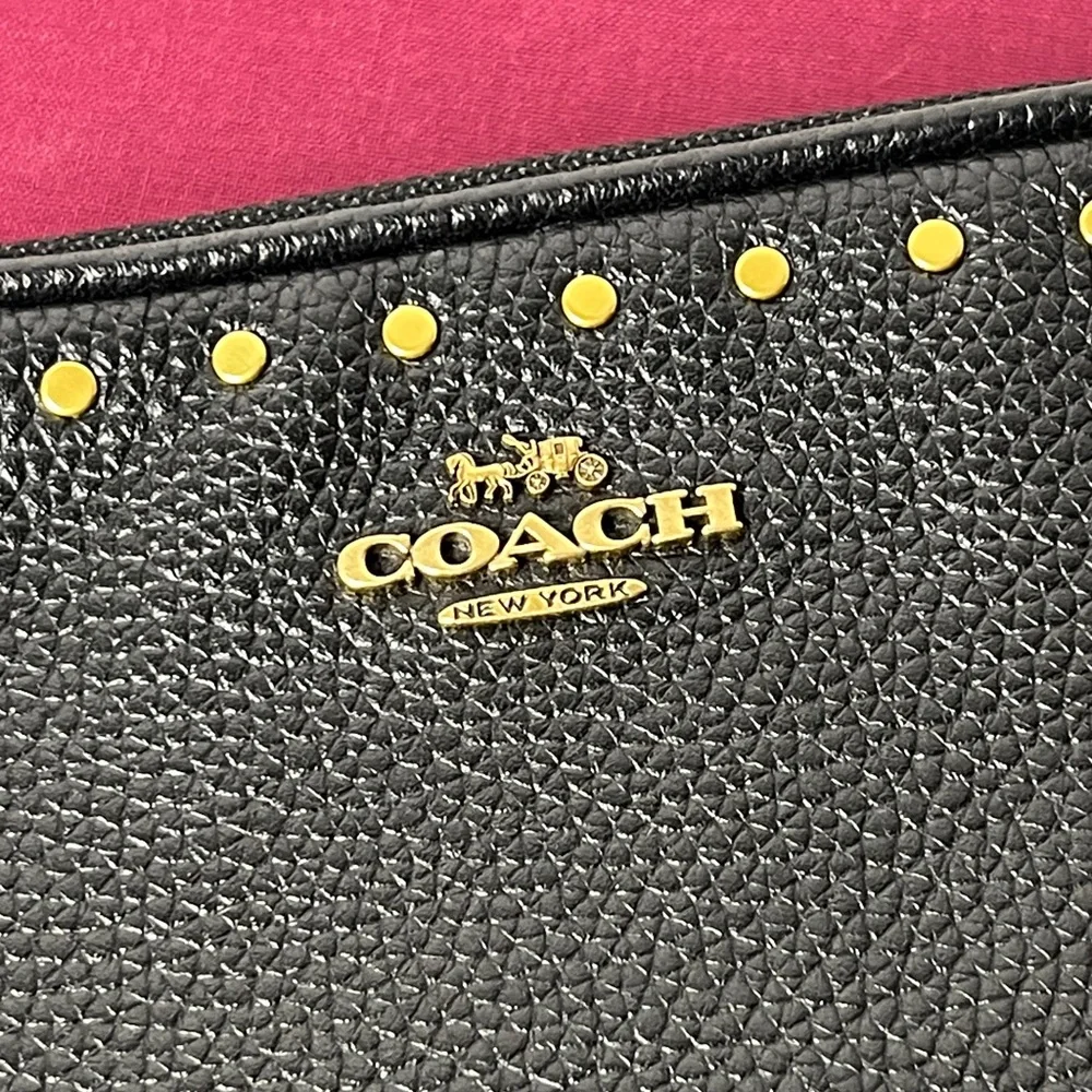 COACH Sadie Border BRDR Rivet Clutch Black Pebble Leather Crossbody *No Strap* - Picture 4 of 15